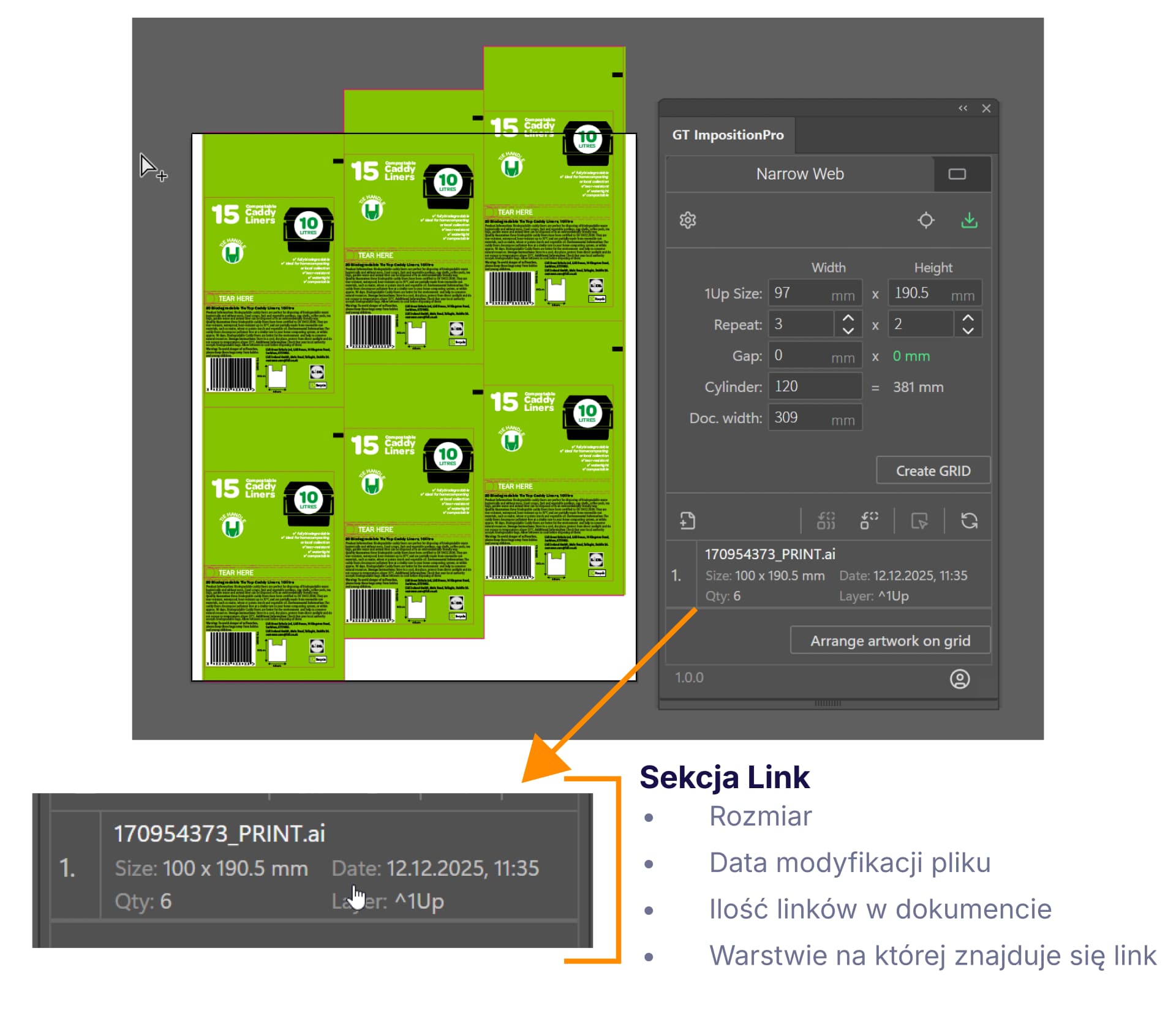 Rozmieszczony link na montażu